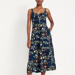 Old Navy Linen Fruit Print Midi Dress, Size XL